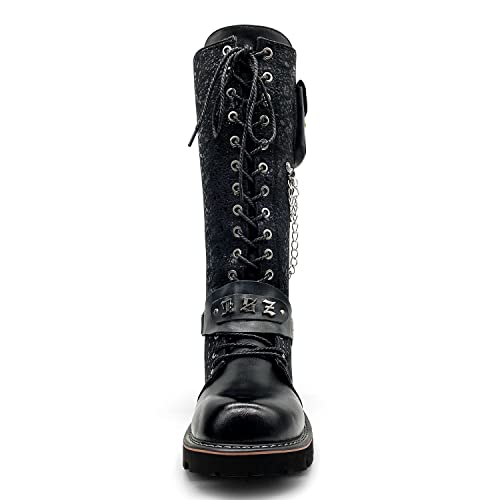 Men's Fashion Punk Motorcycle Boots Retro Metal Chain Lace Up Mid-Calf Boots2