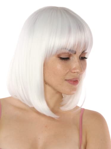 Prettyland Tobiichi Anime Señoras Blanco Bob Medio Largo Con Flequillo Recto Natural Mate Liso Diario Peluca C1415