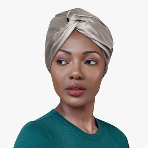 SILKTALE 100% Mulberry Silk Bonnet for Sleeping Sleep Cap for Women/Men,Double Layer 19 Momme Grade 6a Turban for Curly Hair Grey - Image 3