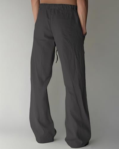 PIDOGYM Men's Linen Pants Beach Casual Cotton Summer Lightweight Elastic Waist Drawstring with Deep Pockets3