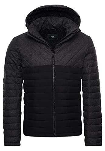 Superdry Herren Fuji Jacke aus Tweed-Mix Anthrazit Fischgrätenmuster XXL