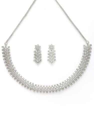 Image of Karatcart Silver Toned American Diamond Studded Jewellery Set for Women