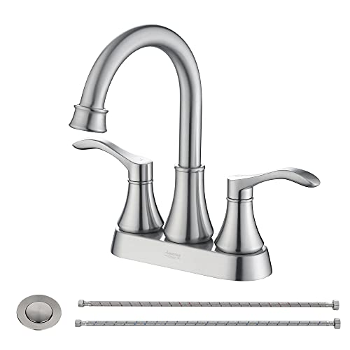 Amazing Force Bathroom Sink Faucet 2 Handles, Stainless Steel Sink Faucet, Bathroom Faucet With 2 Free Hoses , Brushed Nickel 1.2 Gpm #TOP22