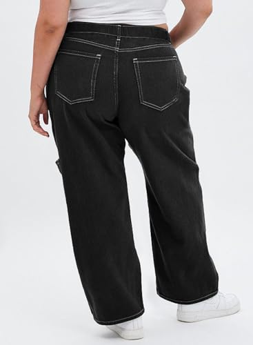 Eytino Womens Plus Size Cargo Pants High Waisted Stretch Wide Leg Baggy Pants Casual Trousers with Pockets(1X-5X)2