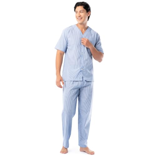 Image of Fruit of the Loom Men's Broadcloth Short Sleeve Top and Long Pants Pajama Set