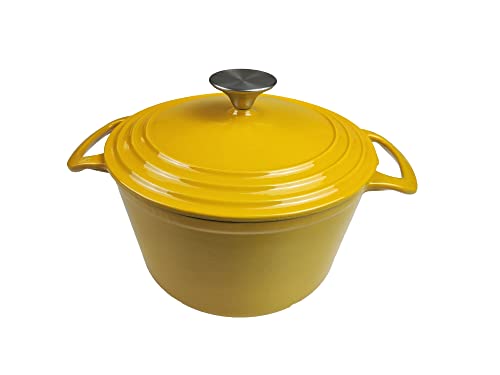 HAWOK 3.5 qt Enameled Cast Iron Dutch Oven, Dia. 8.5 inch with Lid, Yellow