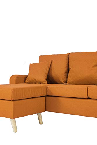 Divano Roma Furniture Middle Century Modern Linen Fabric Small Space Sectional Sofa with Reversible Chaise (Orange)