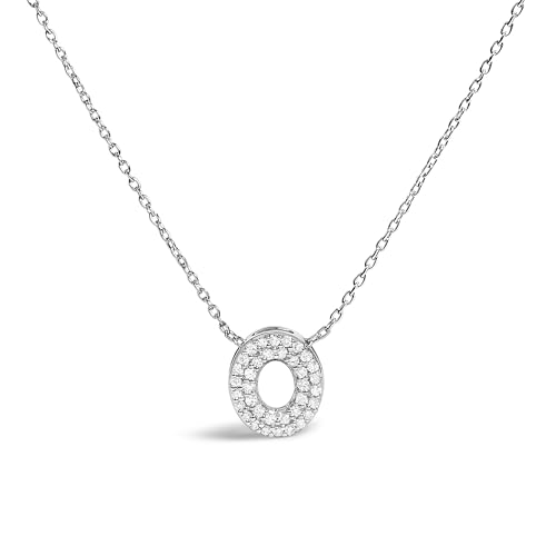 10K White Gold Diamond Accent "O" Initial Bubble Pendant Necklace
