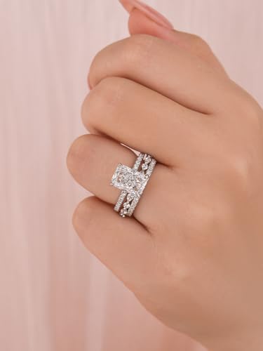 Maxinejewelry 3.5CT Radiant Cut Bridal Wedding Ring Set, 3 Pieces 925 Sterling Silver AAAAA Grade Cubic Zirconia Engagement Ring Sets for Women (White Gold, 6) - Image 4