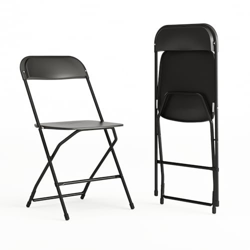 Image of Flash Furniture Hercules Series Plastic Folding Chairs for Parties and Weddings, Stackable Commercial Event Seats with 650-lb. Static Weight Capacity, Set of 2, Black