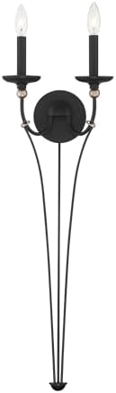 Minka Lavery 1042-677 Westchester County Wall Sconce, 2-Light, 120 Total Watts, 10.5-in H x 32.75-in W, Sand Coal Black with Skyline Gold Leaf Accents