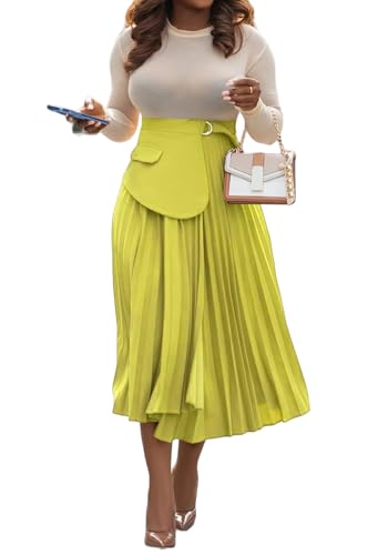YOOTIKO Women Pleated Skirt High Waisted Midi Skirt Casual Work Flowy A Line Skirts with Buckle4