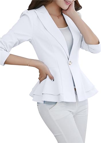 MAYRAIN Womens Long Sleeve Open Front Button Down Lapel Suit Neck Solid Color Casual Work Ruffle Jacket Blazers3