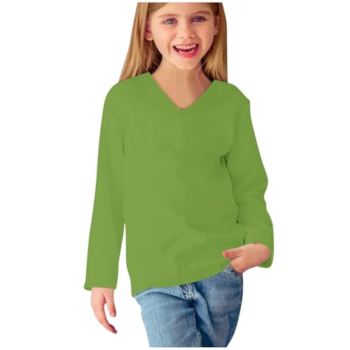Long Sleeve Shirt for Girl V Neck Casual Tshirts Loose Comfy Pullover Shirt Fashion Fall Tunic Tops for 3-13 Years3