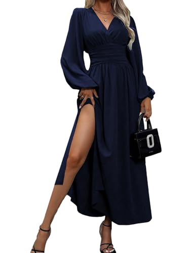 LUVCES Vestito Donna Elegante da Sera Scollo a V Tinta