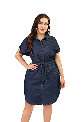 Love Welove Fashion Women's Summer Denim Shirt Dress Short Sleeves