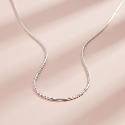 Image of Parnika 925 Pure Sterling Silver Round Snake Chain Necklace for Men & Women | Chandi Chain for Girls & Boys | Italian Style Silver Chain | 16 18 20 24 Inch | 0.9mm 1.1mm 1.3mm