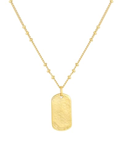 gorjana - Griffin Dog Tag Necklace 19 inch - 18k Gold Plated or Silver Plated - Spring Ring Closure, Cross-Hatched Texture - Lightweight and Perfect for Layering - Long-Lasting