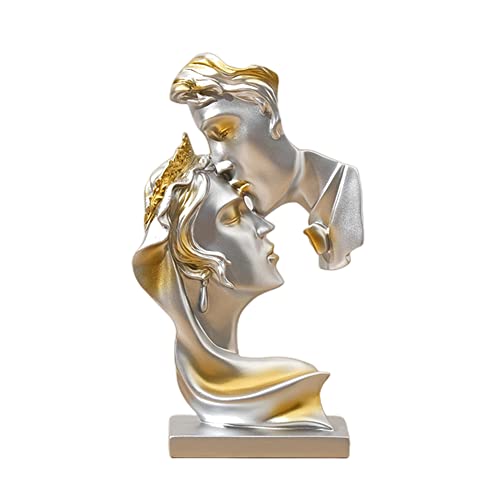 Escultura pareja besándose en resina decorativa plata