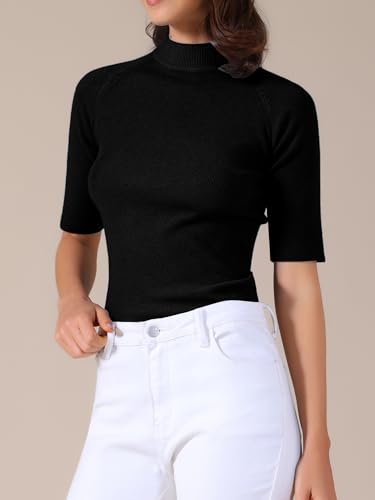 Allegra K Women's Casual Office Mock Neck Sweater Short Sleeve Ribbed Knit Pullover Tops2