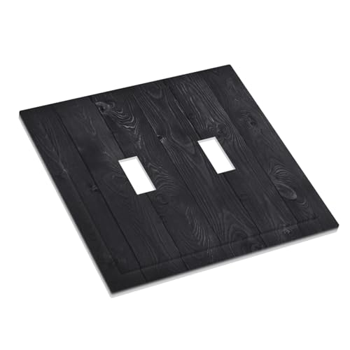 Decorative Switch Plate Covers Vintage Black Wood Plank Wooden Board 2 Gang Light Switch Cover Plate Unique Double Toggle Wall Plate Outlet Covers for Farmhouse Bedroom Home Decor