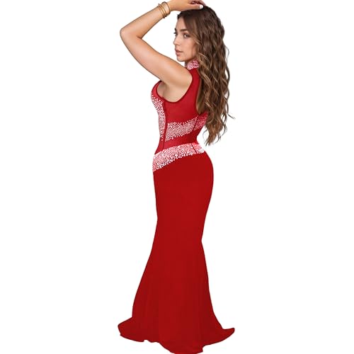 Image of PORRCEY Women's Sexy Elegant Rhinestone Bodycon Dress Hot Drilling Clubwear
