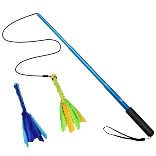 KOCASO Extendable Flirt Pole for Dogs Interactive Dog Toys with 2 Replaceable Interactive Tail Toys for Small Medium Large Dogs Training Exercise Tug of War Chase Chewing(Blue)