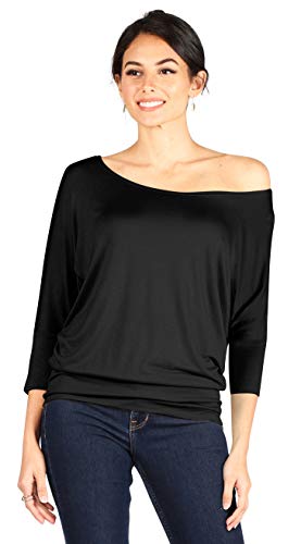 Dolman Tops for Women Off The Shoulder Tops Banded Waistband Shirts 3/4 Sleeves Regular and Plus Size Tops2
