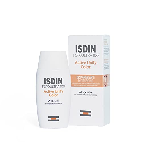 ISDIN Fotoultra 100 Active Unify Color SPF 50+ Crema Fluida con Color, Triple Acción Despigmentante y que Unifica el Tono y Evita la Aparición de nuevas manchas