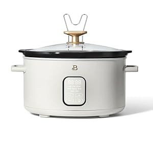Beautiful 6 Qt 5-in-1 Programmable Slow Cooker, Meat, Poultry, Stew, Soup And Chili, & 3 Heat Settings, Low, High and Keep Warm, Oven Safe Pot to 500°F (White Icing)