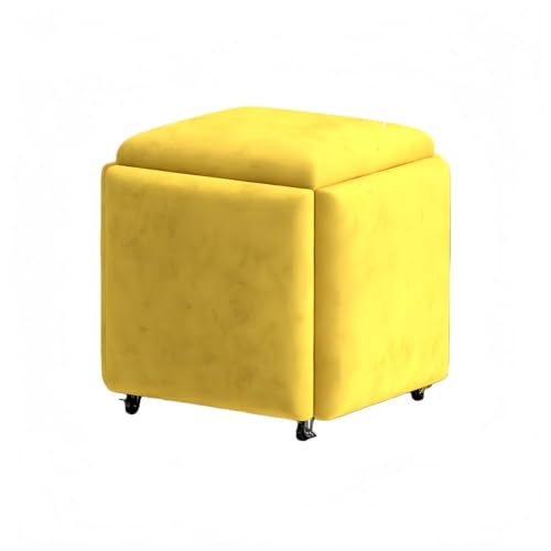 JORERAORMES 5 in 1多機能スツール積み重ね収納可能キャスター付きサイズ(35×35×35 cm) 5色展開スポンジ座面玄関ベンチ/ダイニングチェア兼用リビング/寝室省スペース組み立て簡単 ((ラテックス技術布)黄色,45*45*45cm)