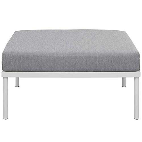 Afuera Living Outdoor Patio Aluminum Fabric Ottoman in White/Gray
