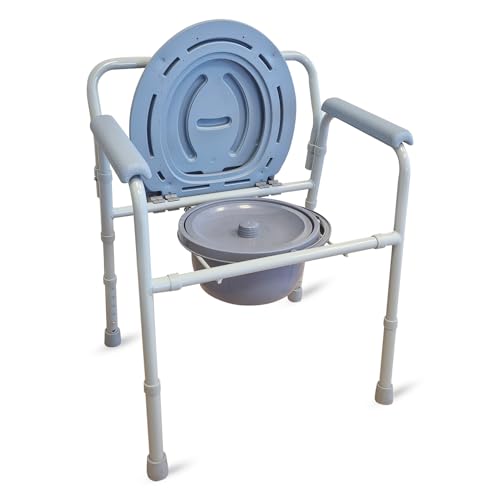 Image of AGEasy (Max Group) Foldable Commode Chair | Adjustable Height, Lightweight Bedside Toilet Chair for Adults & Seniors | Sturdy Aluminum Frame, Supports Up to 100 kg