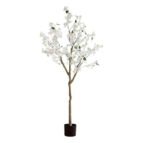 Cherry Blossom Tree, Artificial Flower Tree, White Flower Artificial Tree Fake Tree 5 Feet, Outdoor and Indoor Tall Artificial Plant, for Home, Party, Wedding Decoration Cover