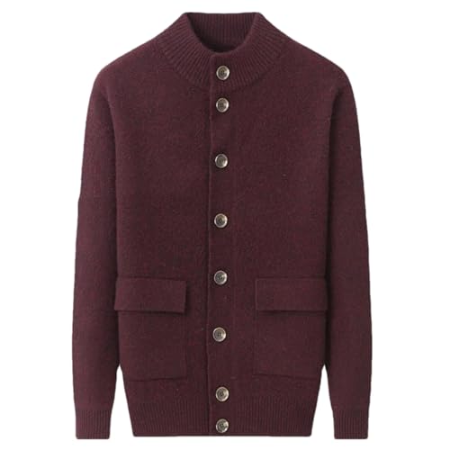 Men Thick Wool Sweater Large Stand Collar Knit Sweater Casual Buttons Cardigan Solid Jumpers