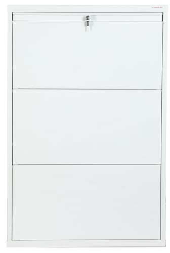 Image of TUFFERONE Heavy-Duty Metal Shoe Rack | 3-Door Wall-Mounted Organizer | White | Durable 3-Layer Footwear Stand for Home & Office | Size (HWD): 112x73x14 cm