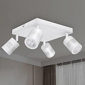 Kimjo Luminaire Spot Plafond Orientable, 4 Plafonnier Led Spot Muraux, Plafonnier Spot Led Blanc, Applique Spot Cuisine Rétro, Barre de Spot pour Chambre Salon Couloir, Sans Ampoule, Max. 50W