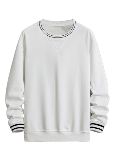 Verdusa Men's Round Neck Long Sleeve Sweatshirt Striped Hem Drop Shoulder Pullover Shirt Tops2