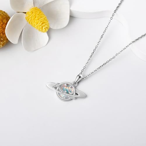 Saturn Necklace 925 Sterling Silver Planet Opal Pendant Necklace Moon Star Saturn Necklaces for Women Anniversary Jewelry Gift3