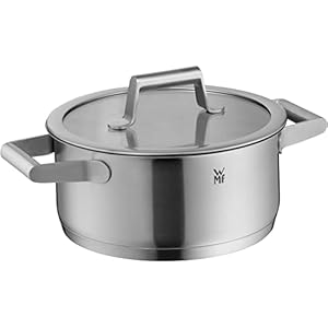 WMF Comfort Line Kochtopf klein 20cm, Glasdeckel, Bratentopf Induktion 2, l, Cromargan Edelstahl mattiert, Innenskalierung, stapelbar, unbeschichtet