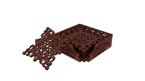 Image of 12 FOX Wooden Tea Coaster Dark Brown Wood Handcrafted Coasters Home Kitchen for Tea & Coffee Table Decor Set of 6 |9.5x9.5cm TCCOST017C