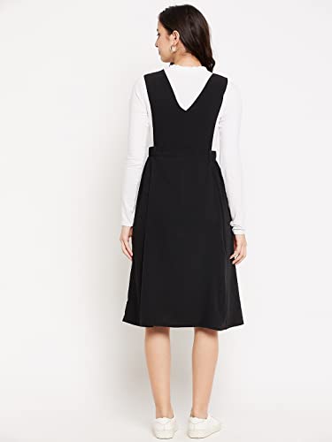 Image of WineRed Women Soild Pinafore Dress with Button