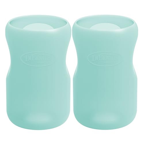 Image of Dr. Brown's Options+ Wide-Neck Glass Bottle Sleeve, 100% Silicone, Mint, BPA-Free, 9 oz, 2-Pack