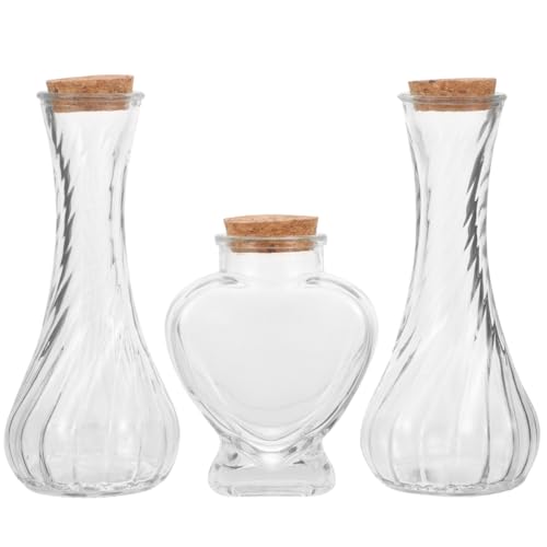BESTOYARD Set De Botellas Para Ceremonia De Arena Boda 3 Piezas Vidrio Transparente Decorativo Con Tapones Incluye Botella CorazóN 2 Rosca 75Ml 130Ml Para Bricolaje Y Regalo