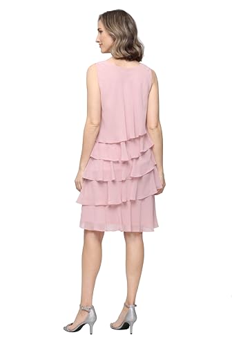 Image of S.L. Fashions Women's Chiffon Tiered Jacket Dress with Beaded Neckline Mother of the Bride, Cocktail, Or Wedding Guest Dress