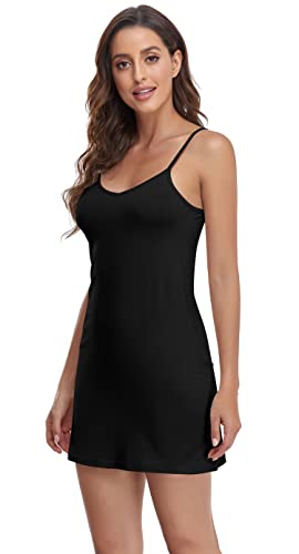 Image of Women's Full Slip Lingerie Under Dress Spaghetti Adjustable Strap V Neck Camisole Slips Dress Undergarment Nightwear