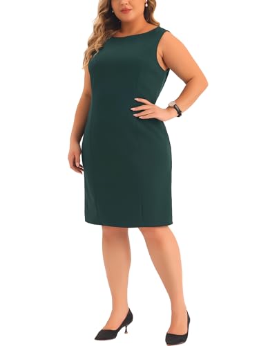 Image of Agnes Orinda Plus Size Sheath Dress for Women Sleeveless Boat Neck Casual Straight Pencil Work Dresses