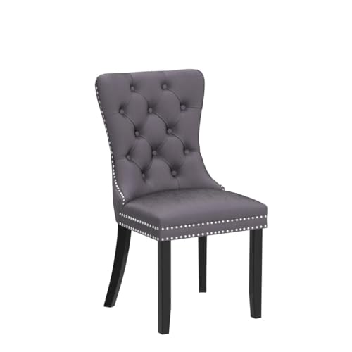 Image of Virabit Tufted Dining Chairs Set of 6, Velvet Upholstered Dining Chairs with Nailhead Back and Ring Pull Trim, Solid Wood Dining Chairs for Kitchen /Bedroom /Dining Room (Grey)
