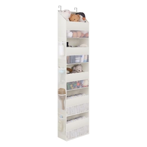 Image of GRANNY SAYS Over the Door Organizer, 5-Shelf Waterproof Behind the Door Storage with 8 Pockets and Clear Window, Anti Tilt 45lb Large Capacity Door Hanging Organizer for Nursery, Laundry, Beige