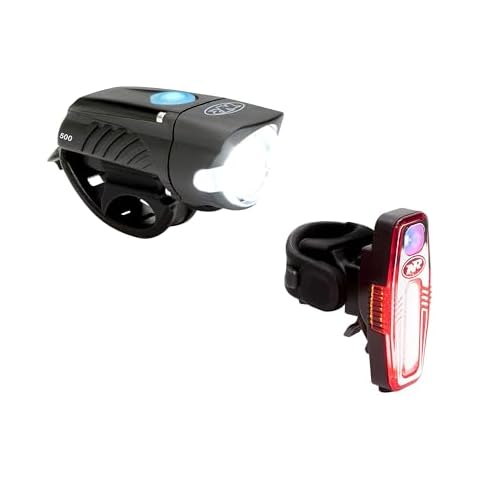 NiteRider Swift 500 Front Bike Light Sabre 110 Rear Bike Light Combo Pack- USB Rechargeable Bicycle Headlight LED Front Light Easy to Install Water Resistant Road Commuting Cycling Safety Flashlight Cover